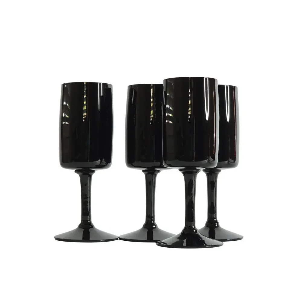 4 Swedish Black Crystal Wine Glasses Bjorkshult Scan by Hans Christian Wagner